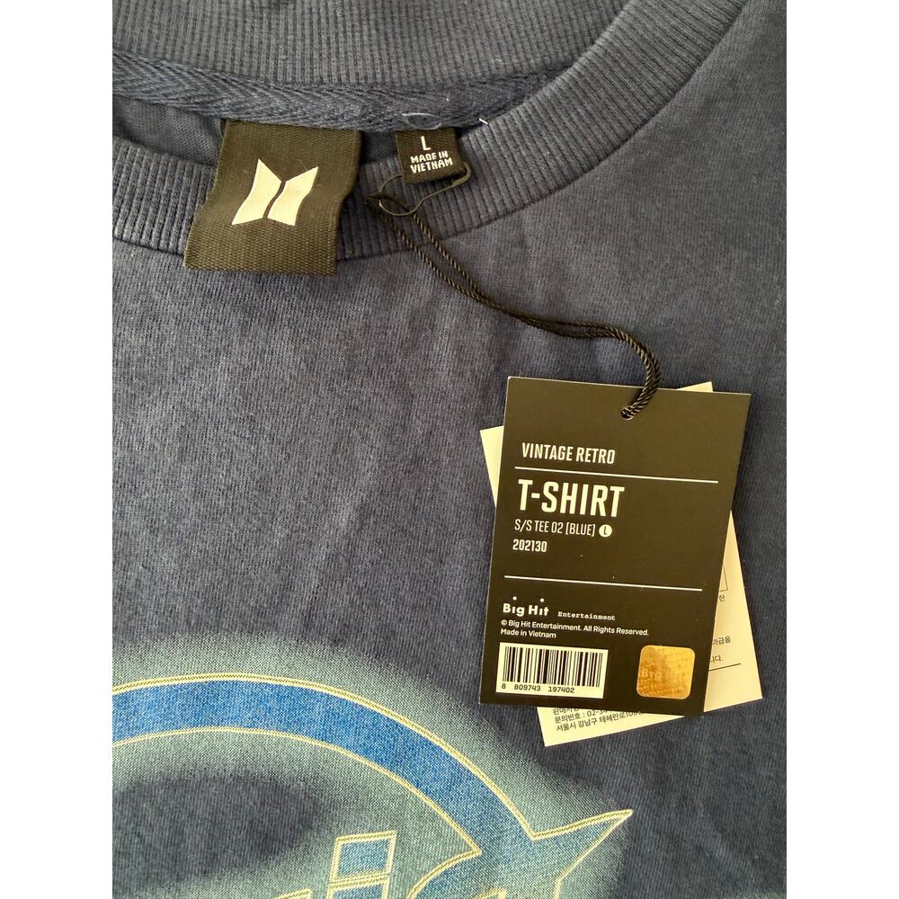 BTS Jimin Big Hit Vintage Retro Short Sleeves T-shirt Large Blue New With Tags - Picture 4 of 6